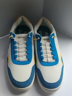 Hey Dude Mens 15 Corona White, Blue and Yellow Casual Sneakers